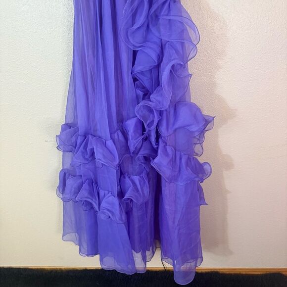 Vintage ilgwu Elegant Purple Ruffled Gown 3 - Picture 3 of 7